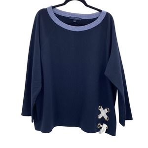 Tommy Hilfiger Boat Neck Nautical Top Size 1X Navy Blue Knit Ribbon Tie Detail